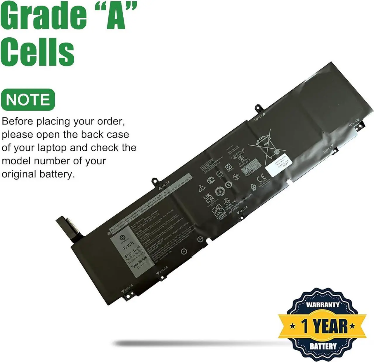 Alt view image 3 of 5 - JIAZIJIA XG4K6 01RR3 F8CPG Laptop Battery Replacement for XPS 9700 9710 9720 Precision 5750 5760 5770 Series Notebook 001RR3 0F8CPG 11.4V 97Wh