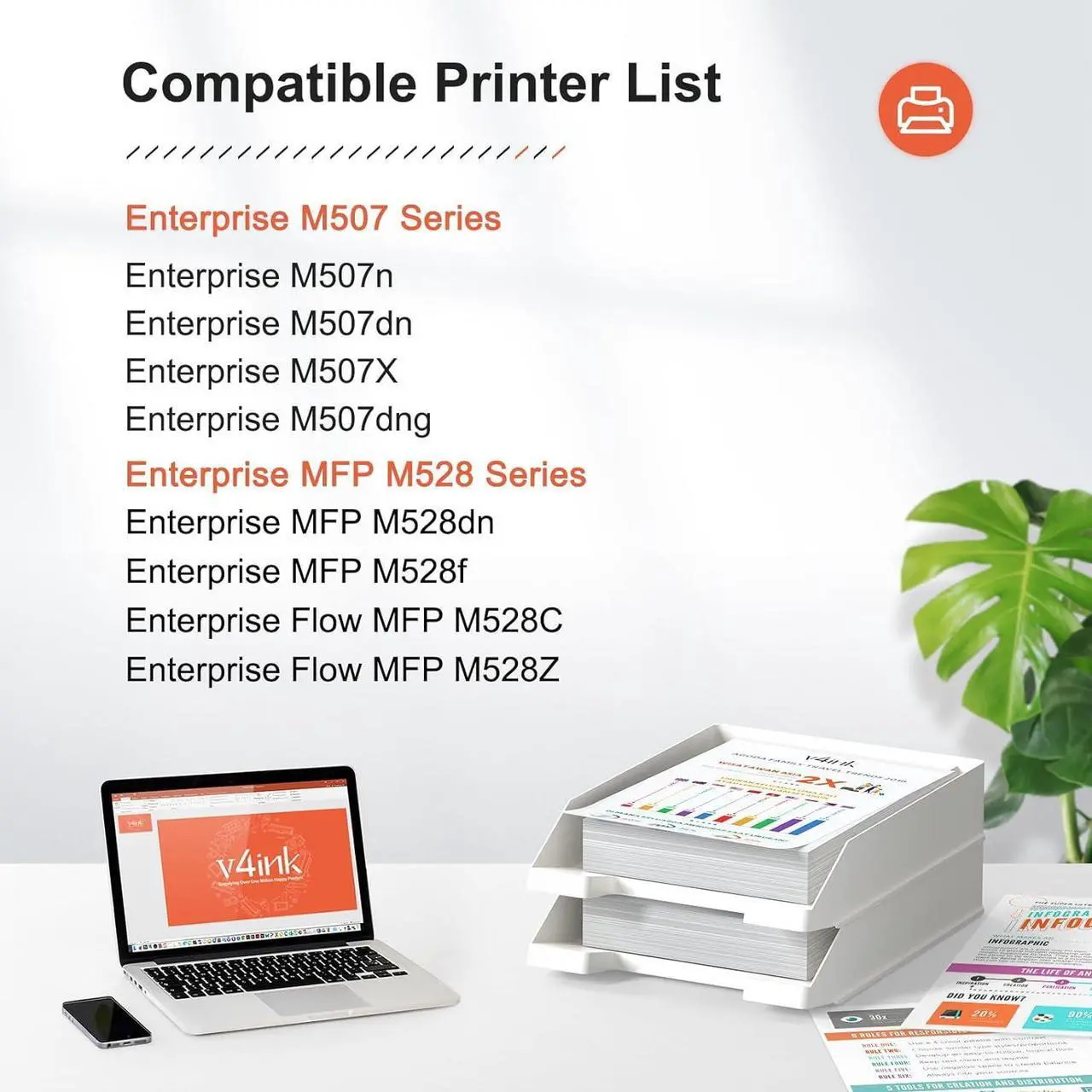 Alt view image 4 of 6 - v4ink New Compatible 89X Toner Cartridge (with Chip) Replacement  89X 89A CF289X Black Toner  Enterprise M507n M507dn M507x M507dng MFP M528dn M528f M528c M528z -1 Pack