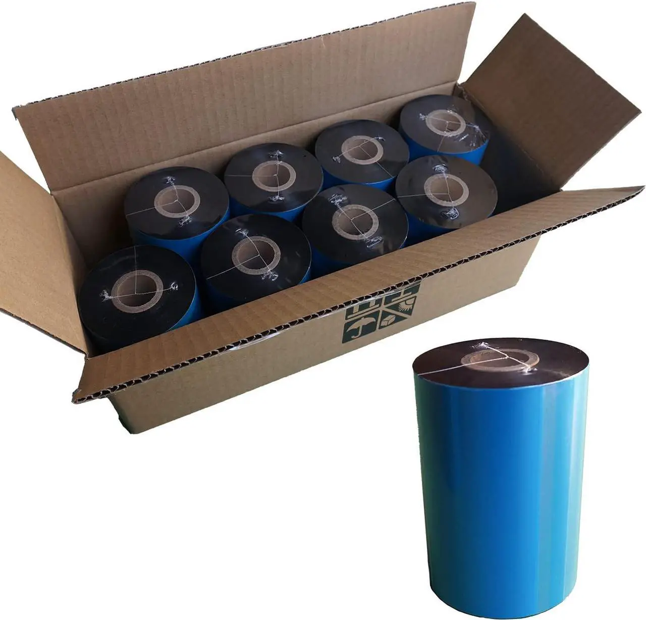 Main image of 8 Rolls 4.33'' x 1476' Premium Resin Enhanced Wax Ribbon, 110mm x 450m Black Thermal Transfer Ribbon, Barcode Thermal Label Printer Ribbon, CSO-Ink Outside, 1'' Core for Zebra, TSC, GoDex, Citizen