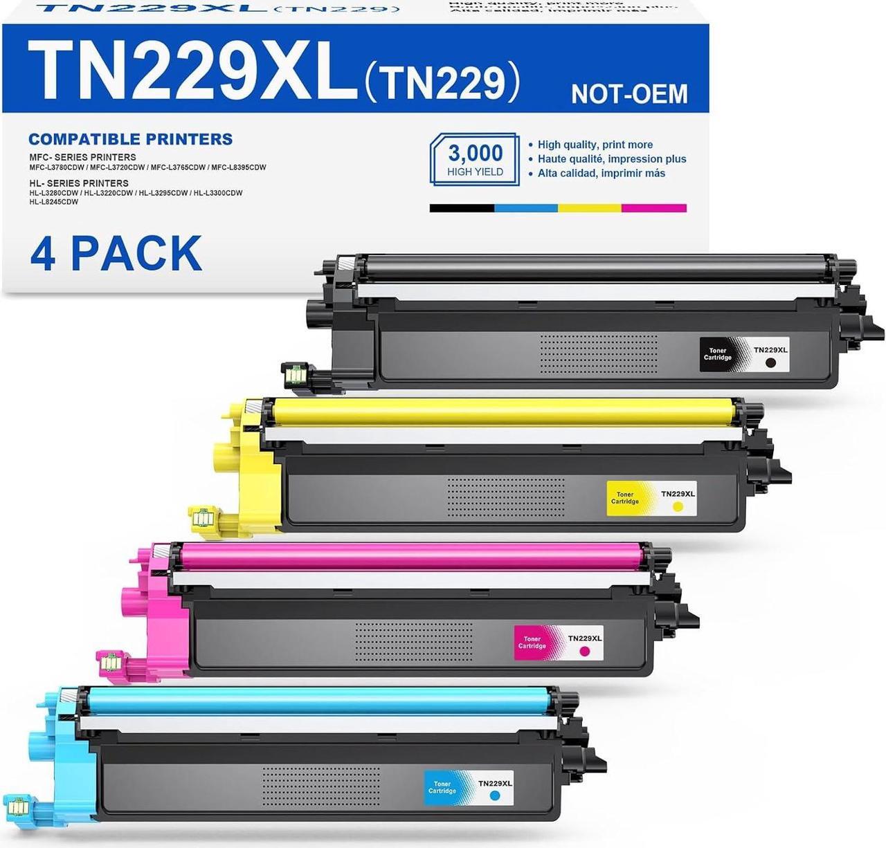 Main image of TN229XL Toner Cartridge for Brother 229 TN229 TN-229 TN-229XL Work for Brother HL-L3280CDW MFC-L3780CDW HL-L3220CDW MFC-L3720CDW HL-L3300CDW Printer (Black Cyan Magenta Yellow, Up to 3000 Pages)
