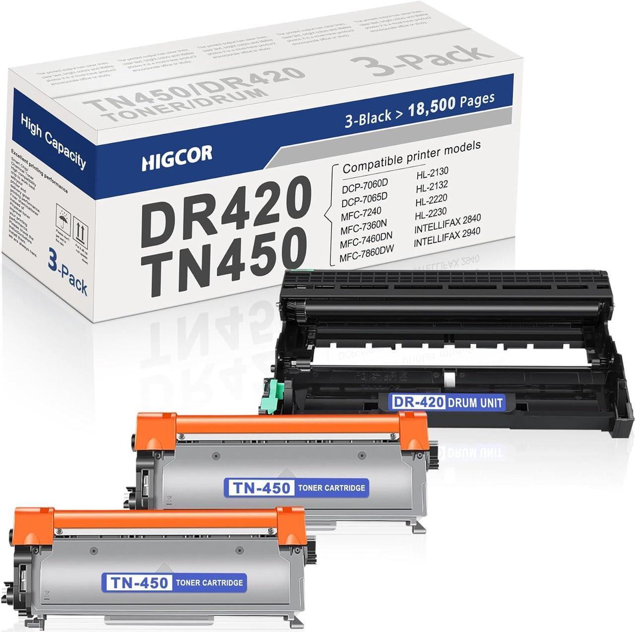 Main image of TN450 Toner Cartridge and DR420 Drum Unit Replacement for Brother TN-450 TN-420 DR-420 to use with IntelliFax-2840 IntelliFAX-2940 MFC-7240 HL-2270DW HL-2240 MFC-7360N DCP-7065DN (2 Toner 1 Drum)