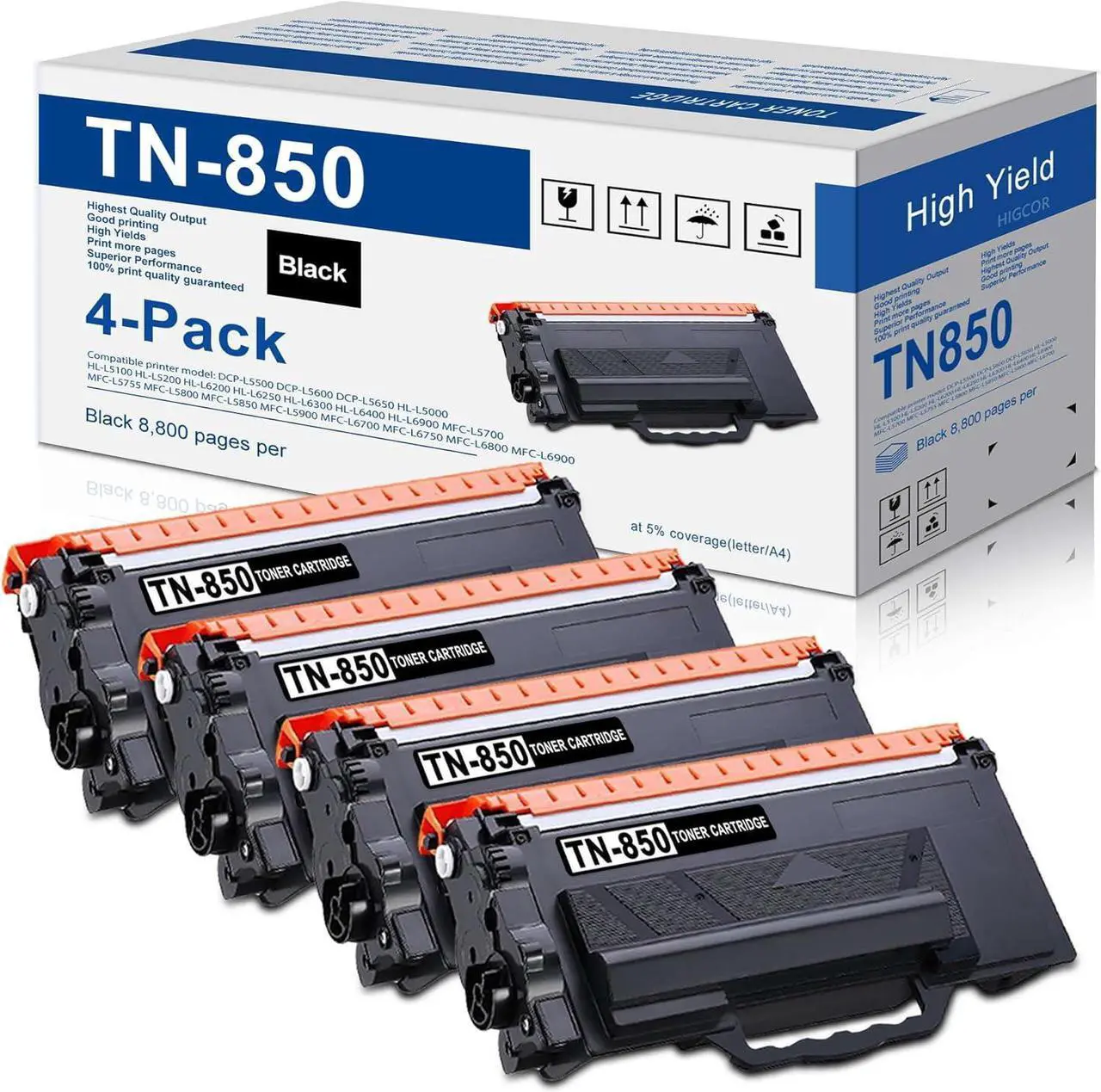 Main image of TN850 High Yield Toner Cartridge Replacement for Brother TN850 TN-850 TN820 TN-820 Work with MFC-L5700DW HL-L5200DW MFC-L5900DW HL-L6200DWT HL-L6200DW MFC-L6800DW DCP-L5500DN Printer (Black, 4-Pack)