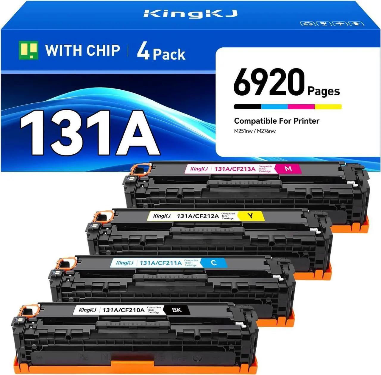 Main image of 131A Toner Cartridges 4 Pack 131X M251nw M276nw Compatible   Laserjet Pro 200 Color MFP M276nw M251nw M276 M251 Printer Ink HP 131A 131X CF210X CF210A CF211A CF212A CF213A Laser Copier All-In-One