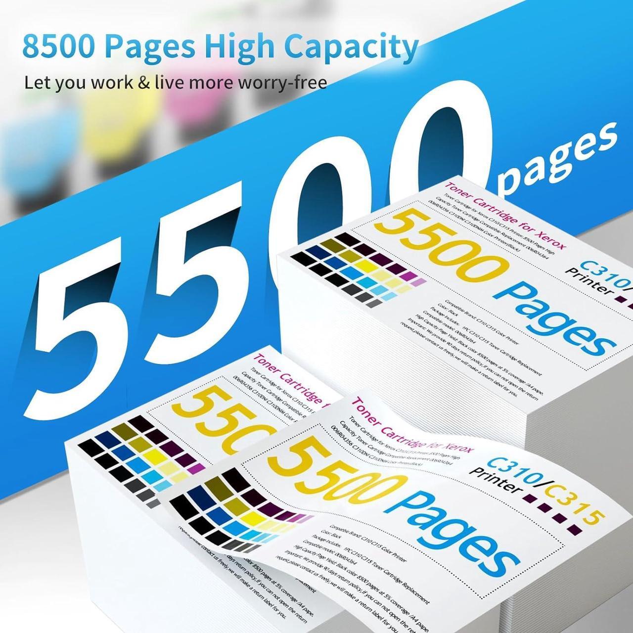 Alt view image 3 of 6 - Toner for Xerox C315 C310 Printer,5,500 Pages High Capacity Ink Cartridge Replacement 006R04367 Code Compatible 006R04359 Standard Capacity C310/DNI C315/DNI Color Multifunction Printer(Yellow)