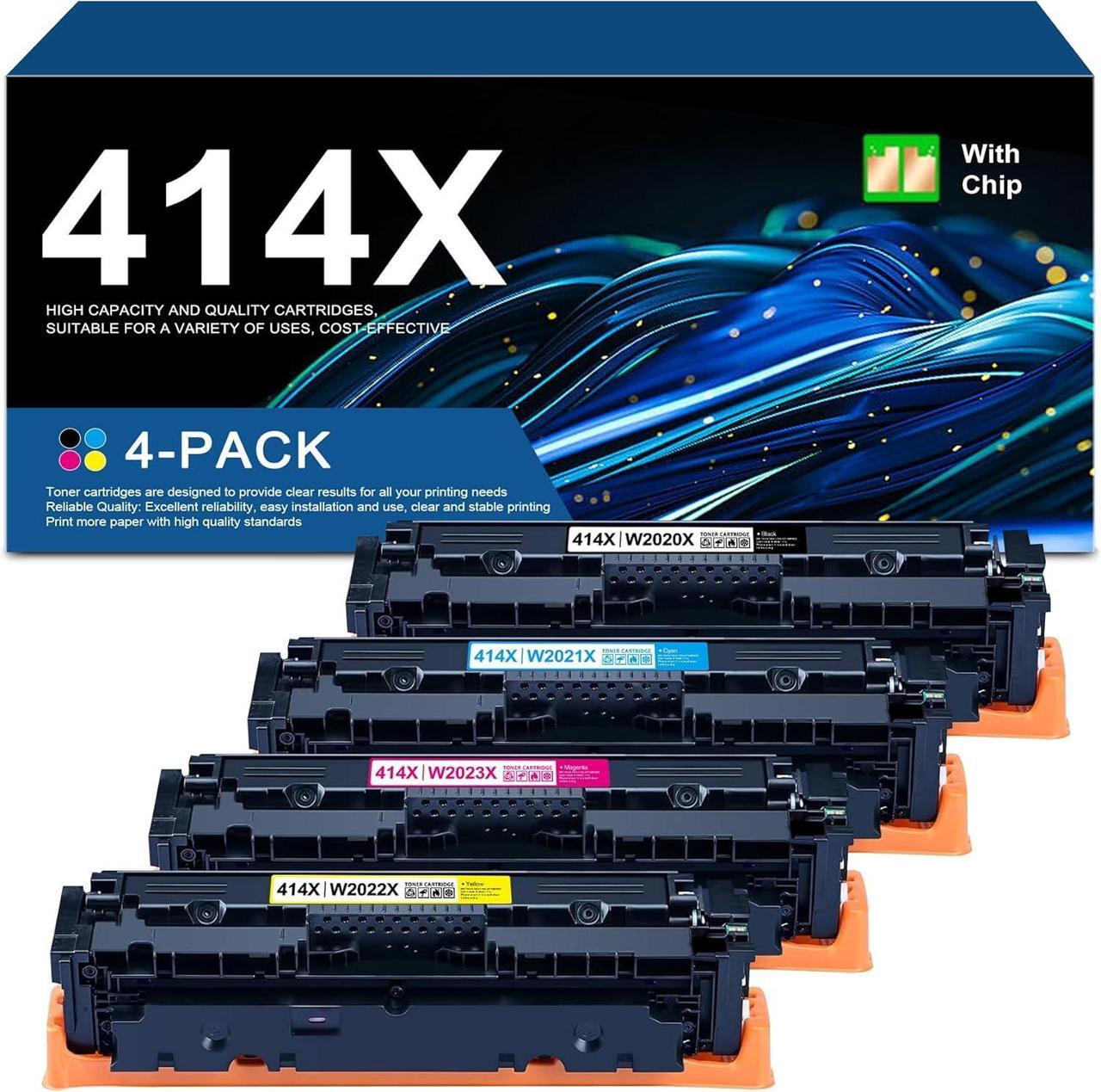 Main image of 414X Toner Cartridge 4-Pack High Yield (with Chip) Replacement   414X W2020X W2021X W2022X W2023X Works with Enterprise M455dn MFP M480f Pro M454dn M454dw Pro MFP M479fdn M479fdw Printer
