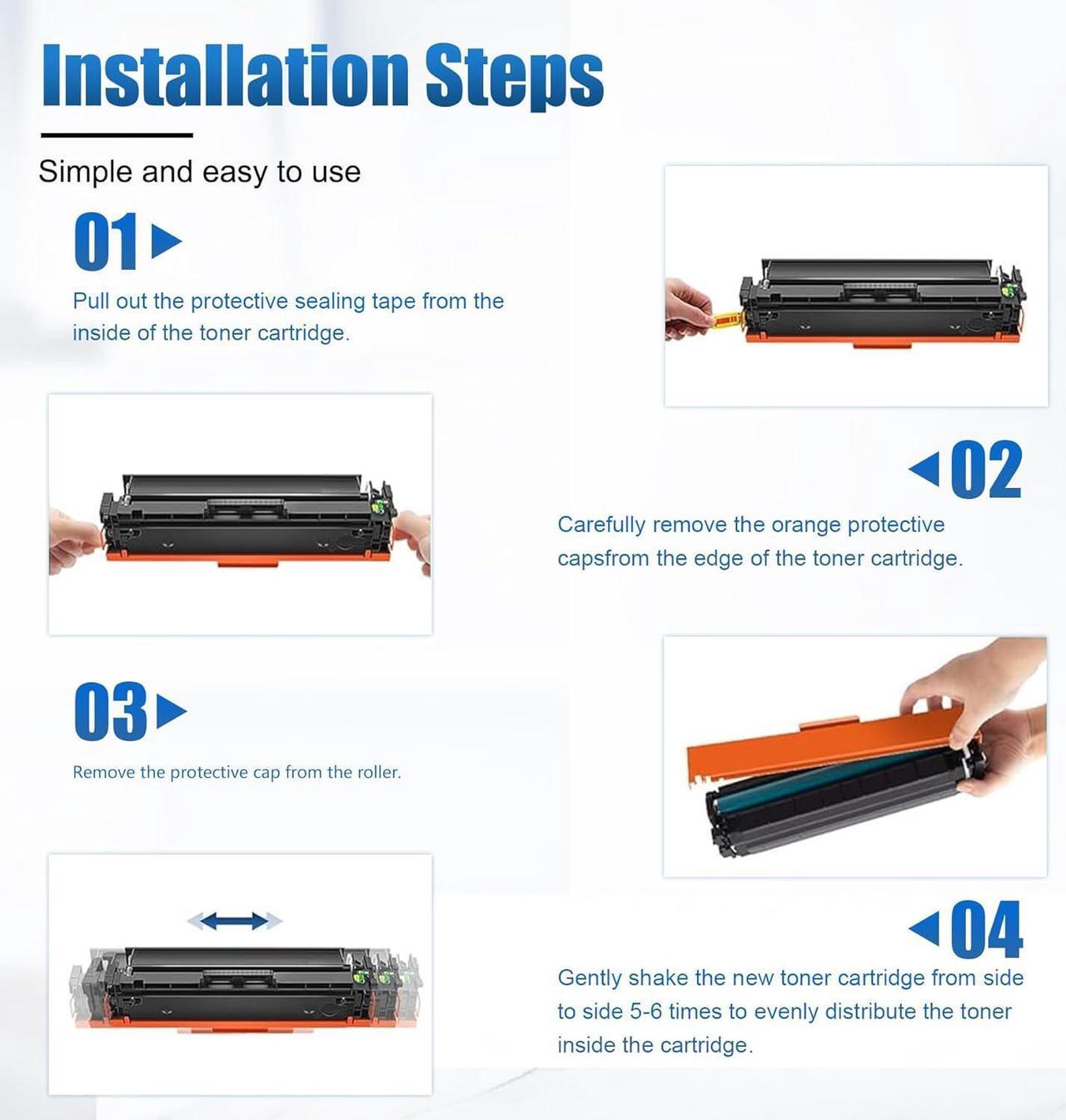 Alt view image 5 of 7 - 414X Toner Cartridge 4-Pack High Yield (with Chip) Replacement   414X W2020X W2021X W2022X W2023X Works with Enterprise M455dn MFP M480f Pro M454dn M454dw Pro MFP M479fdn M479fdw Printer