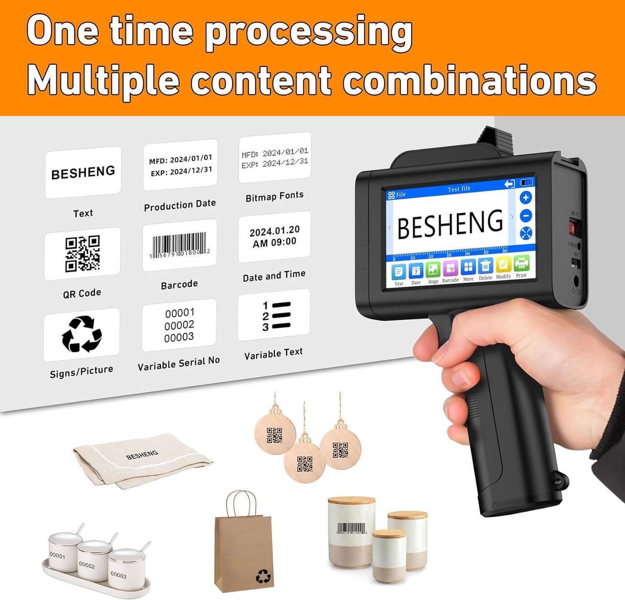 Alt view image 2 of 6 - Handheld Inkjet Printer, Portable Printer Gun with 1inch/25mm Solvent Ink Cartridge for Date/Time/Batch/Lot/Serial Number,QR,Barcode,Text,Logo,Variable Code Machine on Any Surface(TH20, 1inch)
