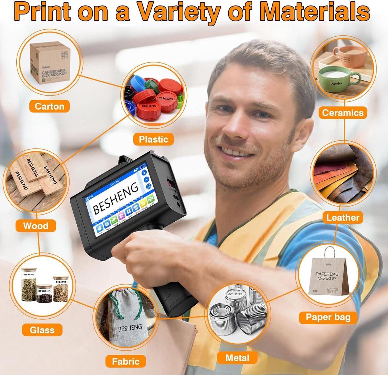 Alt view image 3 of 6 - Handheld Inkjet Printer, Portable Printer Gun with 1inch/25mm Solvent Ink Cartridge for Date/Time/Batch/Lot/Serial Number,QR,Barcode,Text,Logo,Variable Code Machine on Any Surface(TH20, 1inch)