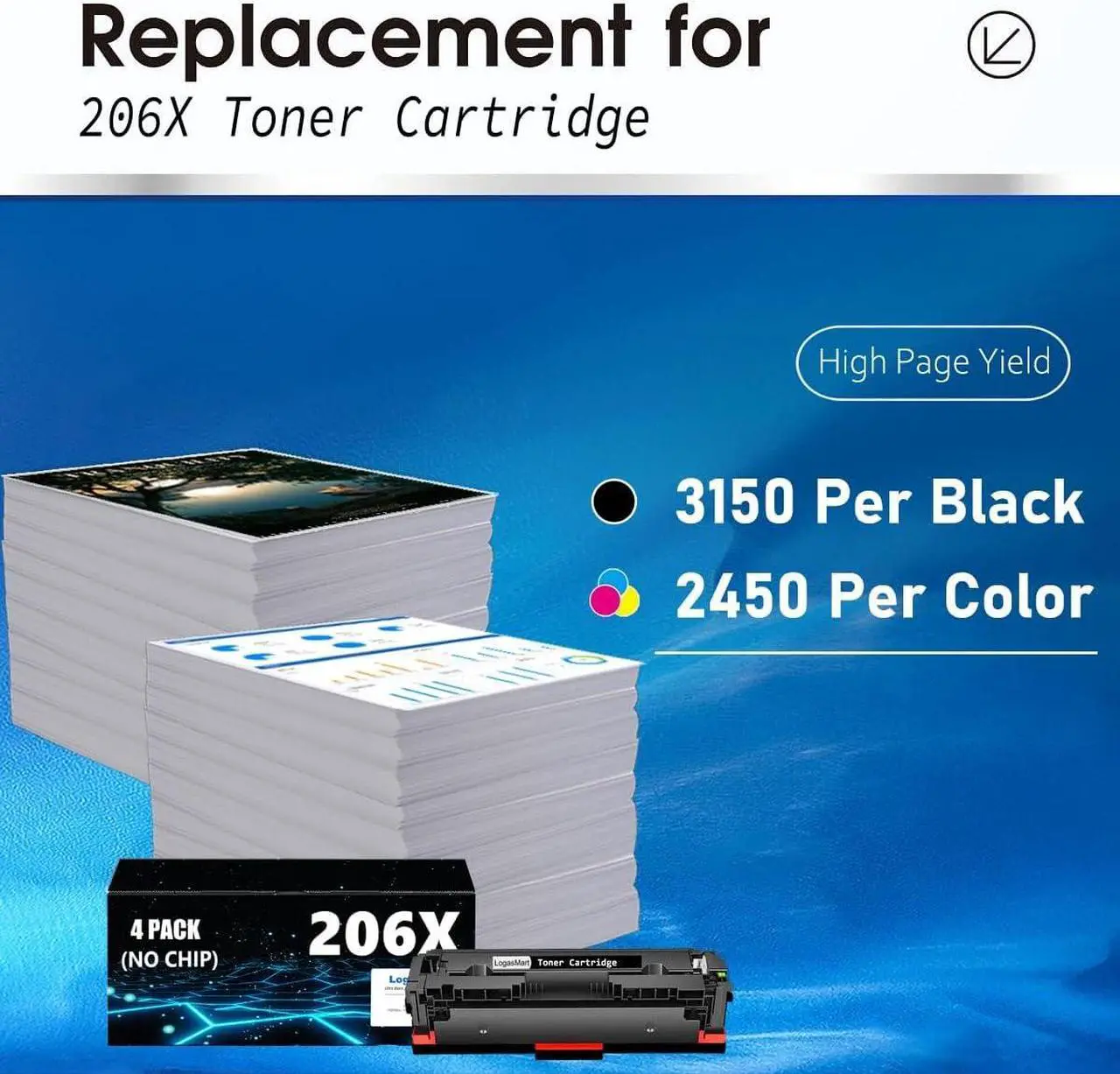 Alt view image 2 of 7 - 206X Toner Cartridge 4 Pack 206A Replacement   206X HP 206A W2110X W2110A Color Pro MFP M283fdw M283cdw M282nw M255dw Toner Cartridge (1*Black 1*Cyan 1*Magenta 1*Yellow)