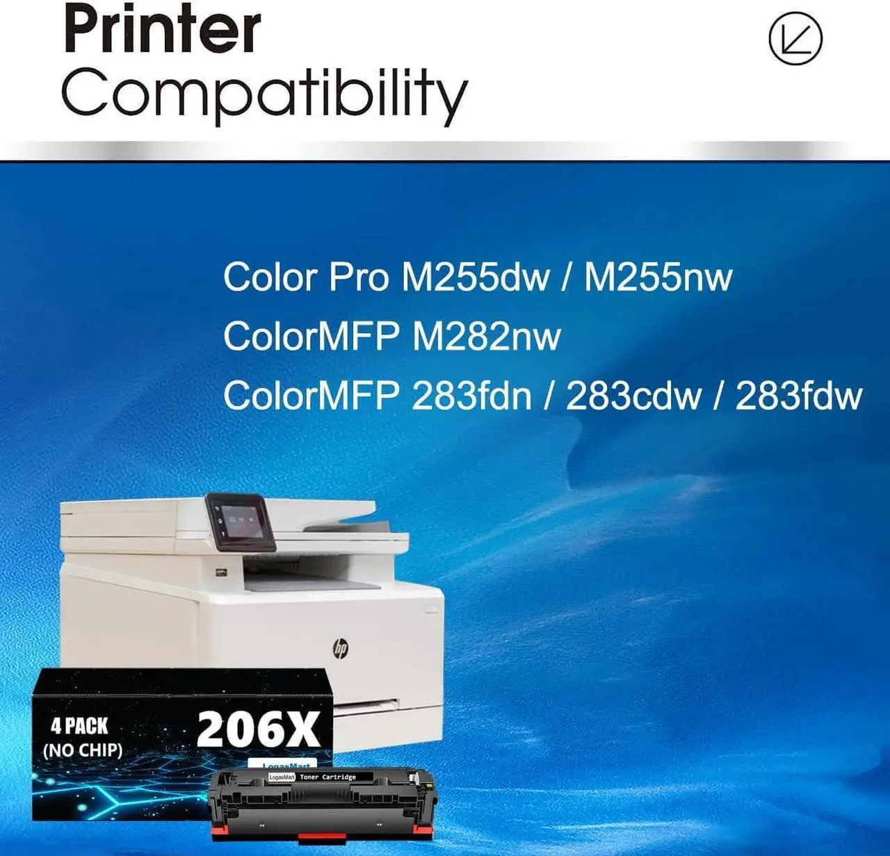Alt view image 3 of 7 - 206X Toner Cartridge 4 Pack 206A Replacement   206X HP 206A W2110X W2110A Color Pro MFP M283fdw M283cdw M282nw M255dw Toner Cartridge (1*Black 1*Cyan 1*Magenta 1*Yellow)