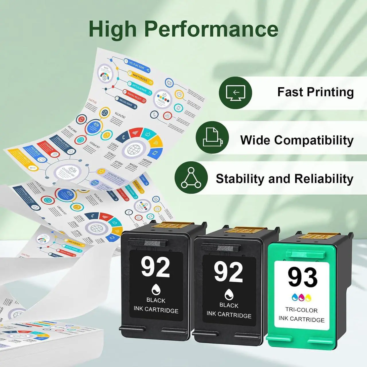 Alt view image 7 of 7 - 92/93 Ink Cartridges Combo Pack Replacement   92 C9362WN & 93 C9361WN 3PK Ink Compatible   Photosmart 7850 C3150 C3180, Deskjet 5440 5420, PSC 1510 2525 Printer Ink (2 Black 1 Tri-Color)