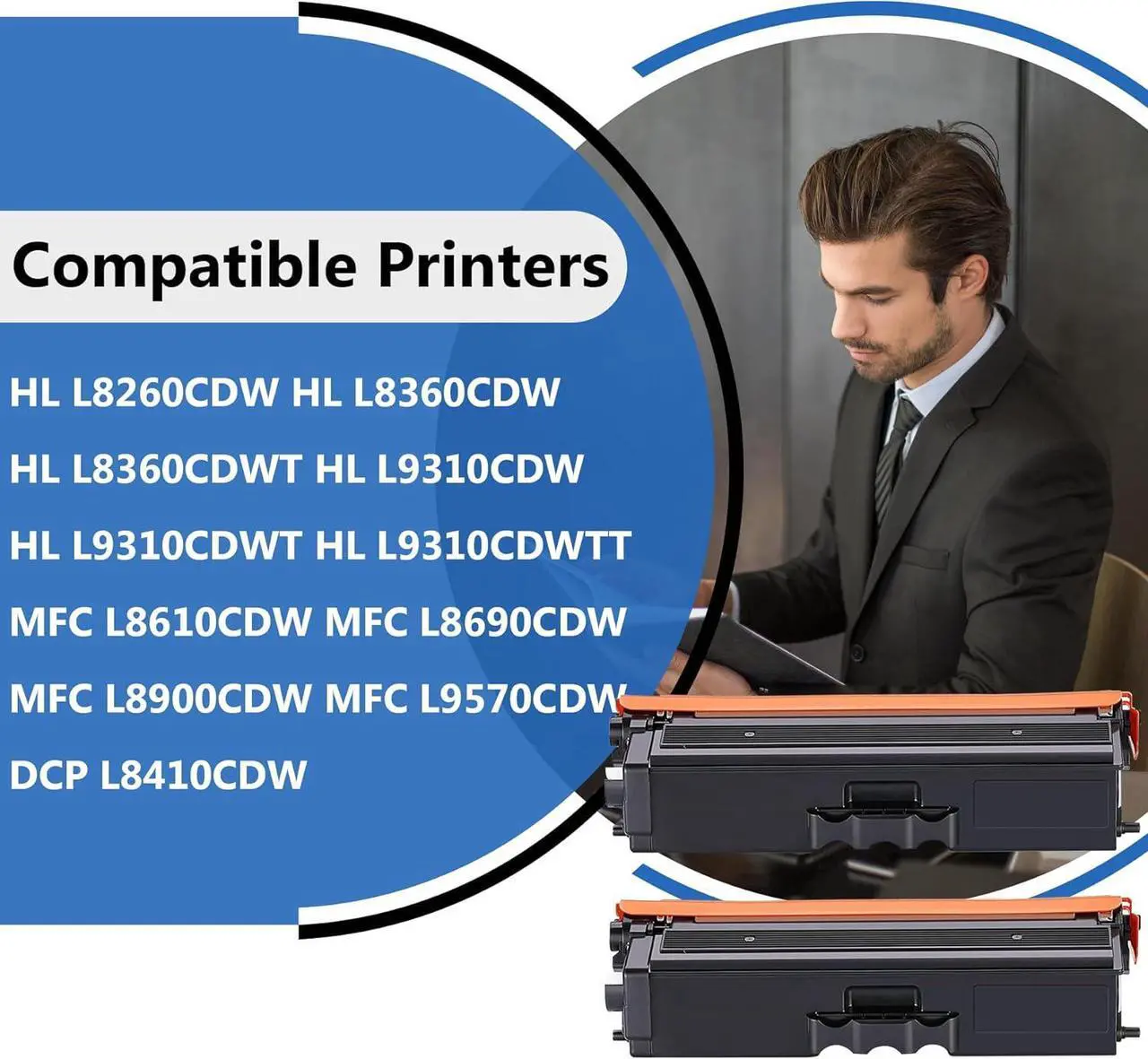 Alt view image 2 of 7 - TN433BK TN 433 Toner Replacement for Brother TN433BK High Yield, Comaptible with MFC-L8900CDW Toner HL-L8360CDW HL-L8360CDWT HL-L8260CDW HL-L9310CDW MFC-L9570CDW Printer, TN433 Black 2 Pack