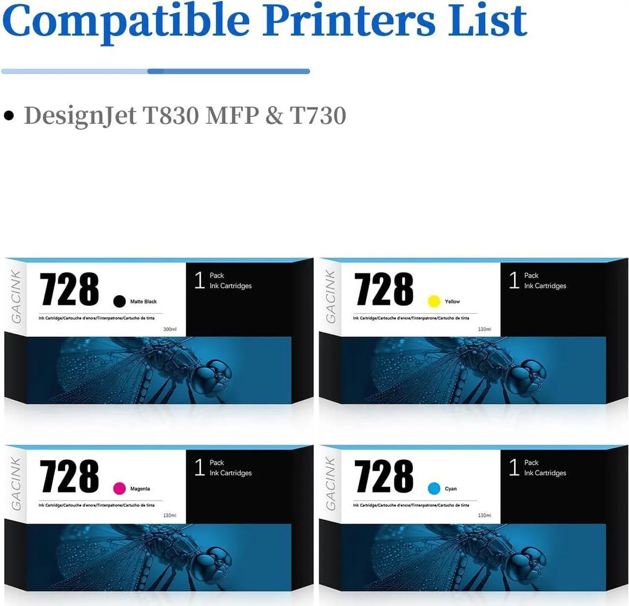 Alt view image 2 of 7 - Ennovor 728 Ink Cartridges 4 Pack (300ml Matte Black / 130ml Cyan/Magenta/Yellow) Compatible with HP DesignJet T830 MFP & T730 Large Format Plotter Printers