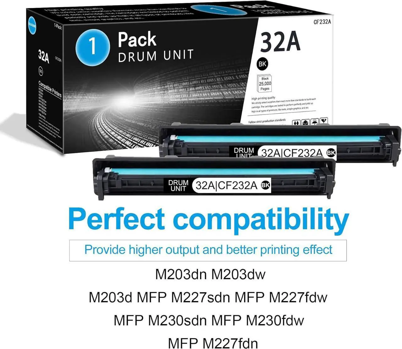 Alt view image 2 of 7 - 2 Pack 32A Black Drum Unit | Replacement   32A Work with P3005 P3005n P3005x P3005d P3005dn M3027 MFP M3027x MFP M3035 MFP M3035xs MFP Printer | CF232A
