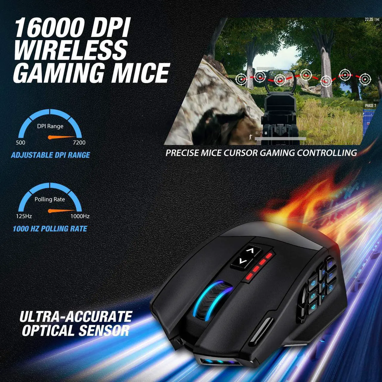 Alt view image 2 of 6 - Venus Pro RGB Wireless MMO Gaming Mouse 16 000 DPI Optical Sensor 2.4 GHz Transmission Technology Ergonomic Design 16M Chroma RGB Lighting 16 programmable Buttons Up to 70 Hours