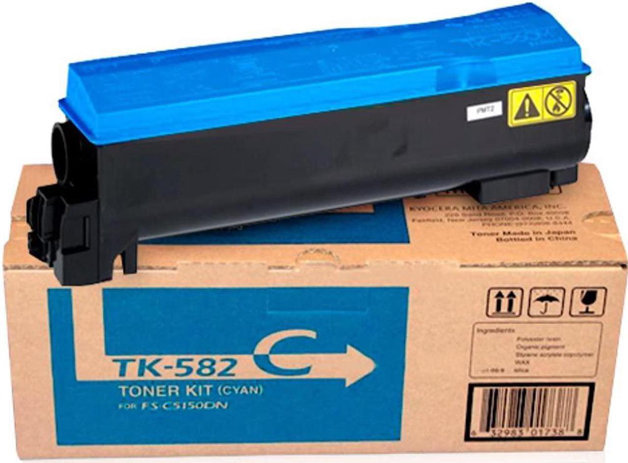 Kyocera 1T02KTCUS0 Model TK-582C Cyan Toner Kit for FS-C5150DN/P6021CDN; Genuine Kyocera; Up to 2800 Pages Yield, Includes Waste Toner Container