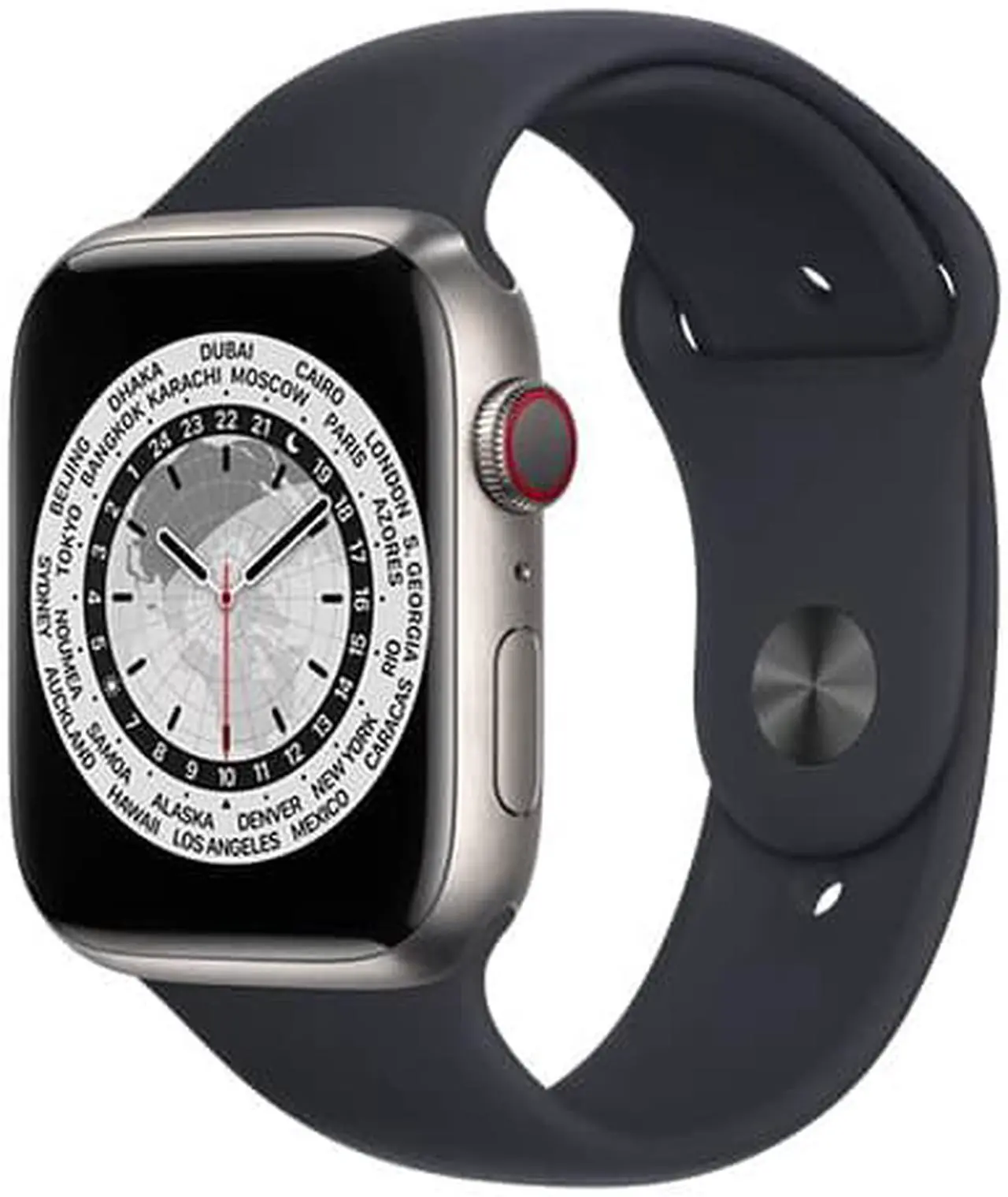 Main image of Apple Watch Series 7 45mm GPS + Cellular Unlocked - Titanium Case - Black Sport Band (2021) - Excellent Condition