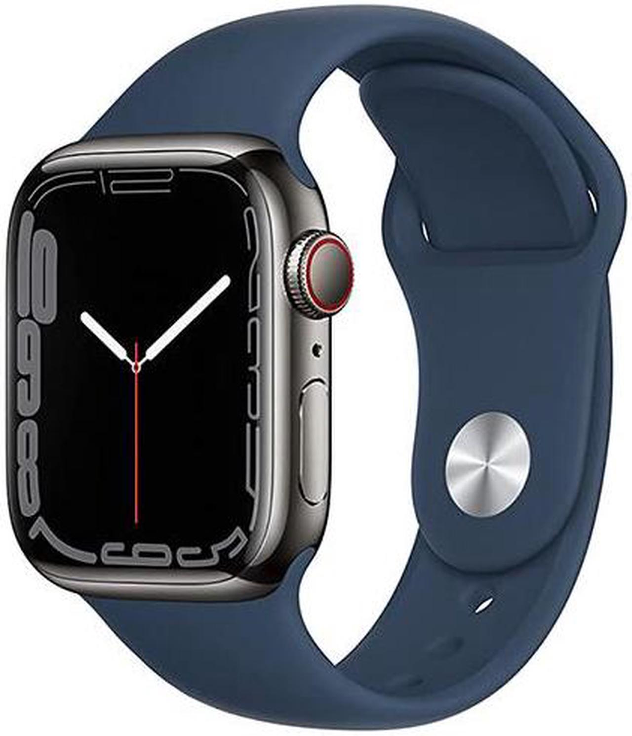 Main image of Apple Watch Series 7 41mm GPS + Cellular Unlocked - Graphite Stainless Steel Case - Blue Sport Band (2021) - Very Good Condition