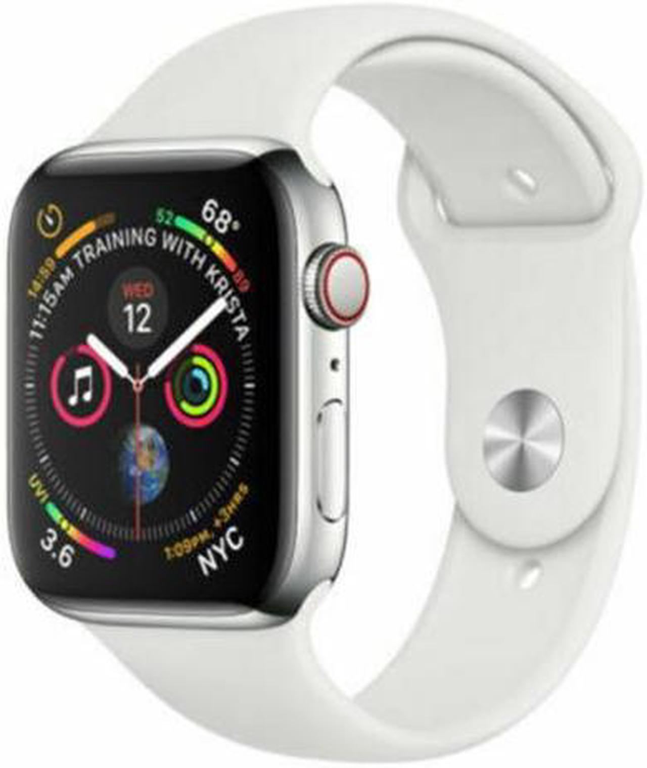 Main image of Apple Watch Series 4 44mm GPS + Cellular Unlocked - Silver Stainless Steel Case - White Sport Band (2018) - Very Good Condition