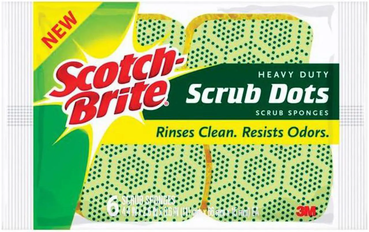 Main image of Scotch-Brite 30306-4 Scrub Dots Heavy Duty Scrub Sponge, Fiber