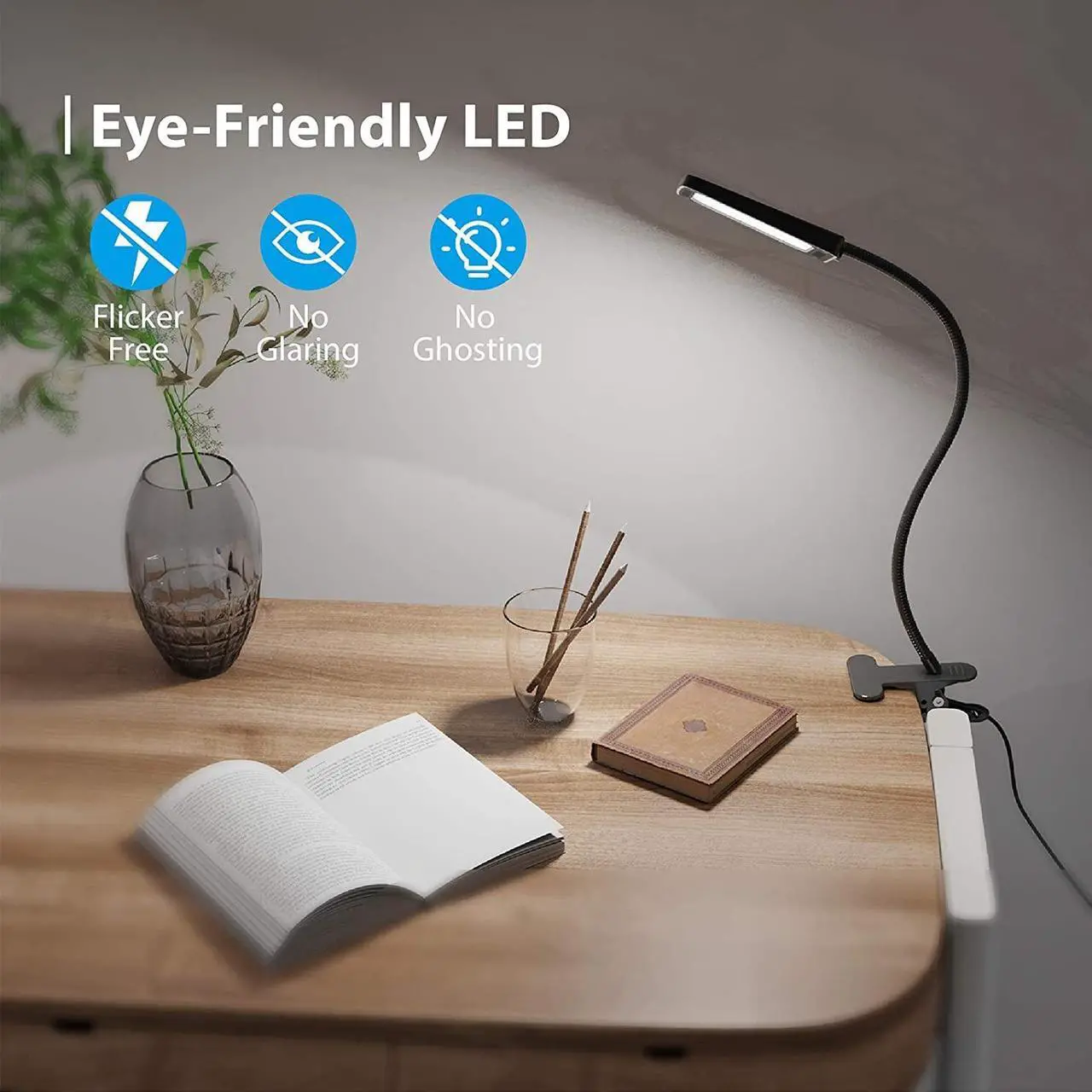 Alt view image 3 of 8 - TROND LED Desk Lamp with Clamp, 3-Level Dimmable Desk Light 6000K Daylight, Extra-Long Flexible Gooseneck Clip on Light, Eye-Care Clamp Lamp for Painting, Workbench, Reading or Sewing, Bed Bedside