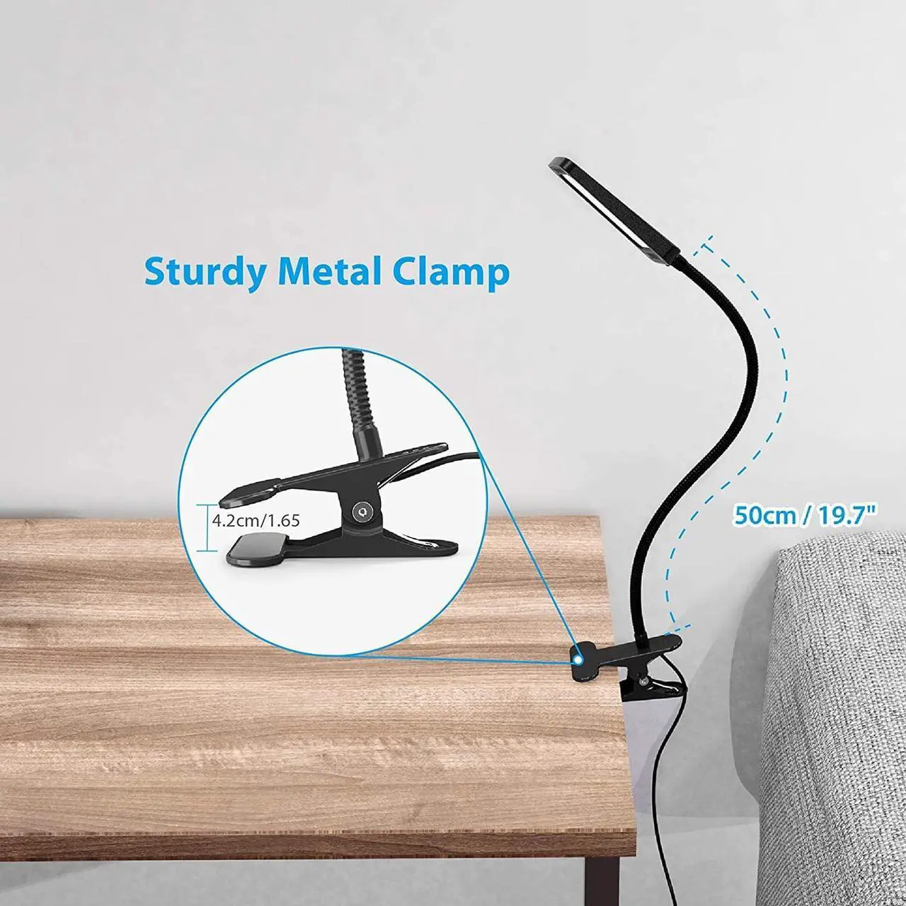 Alt view image 5 of 8 - TROND LED Desk Lamp with Clamp, 3-Level Dimmable Desk Light 6000K Daylight, Extra-Long Flexible Gooseneck Clip on Light, Eye-Care Clamp Lamp for Painting, Workbench, Reading or Sewing, Bed Bedside