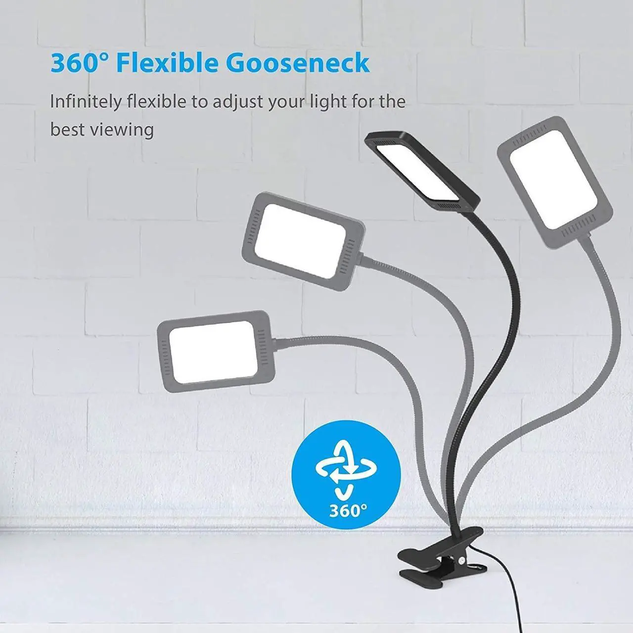 Alt view image 8 of 8 - TROND LED Desk Lamp with Clamp, 3-Level Dimmable Desk Light 6000K Daylight, Extra-Long Flexible Gooseneck Clip on Light, Eye-Care Clamp Lamp for Painting, Workbench, Reading or Sewing, Bed Bedside