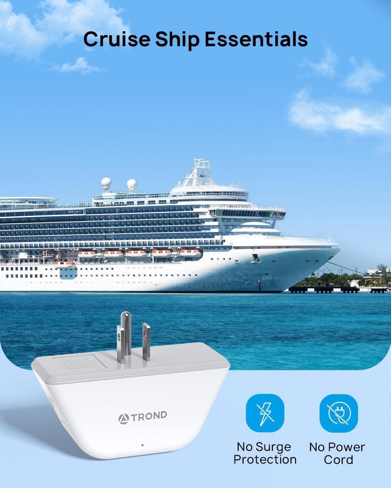 Alt view image 8 of 7 - Multi Plug Outlet Extender 2 Pack - TROND Electrical Wall Outlet Splitter, 3 Way Outlet Wall Adapter, Cruise Essentials, Small Multiple Plug Expander for Cruise Ship Home Office Dorm Room White