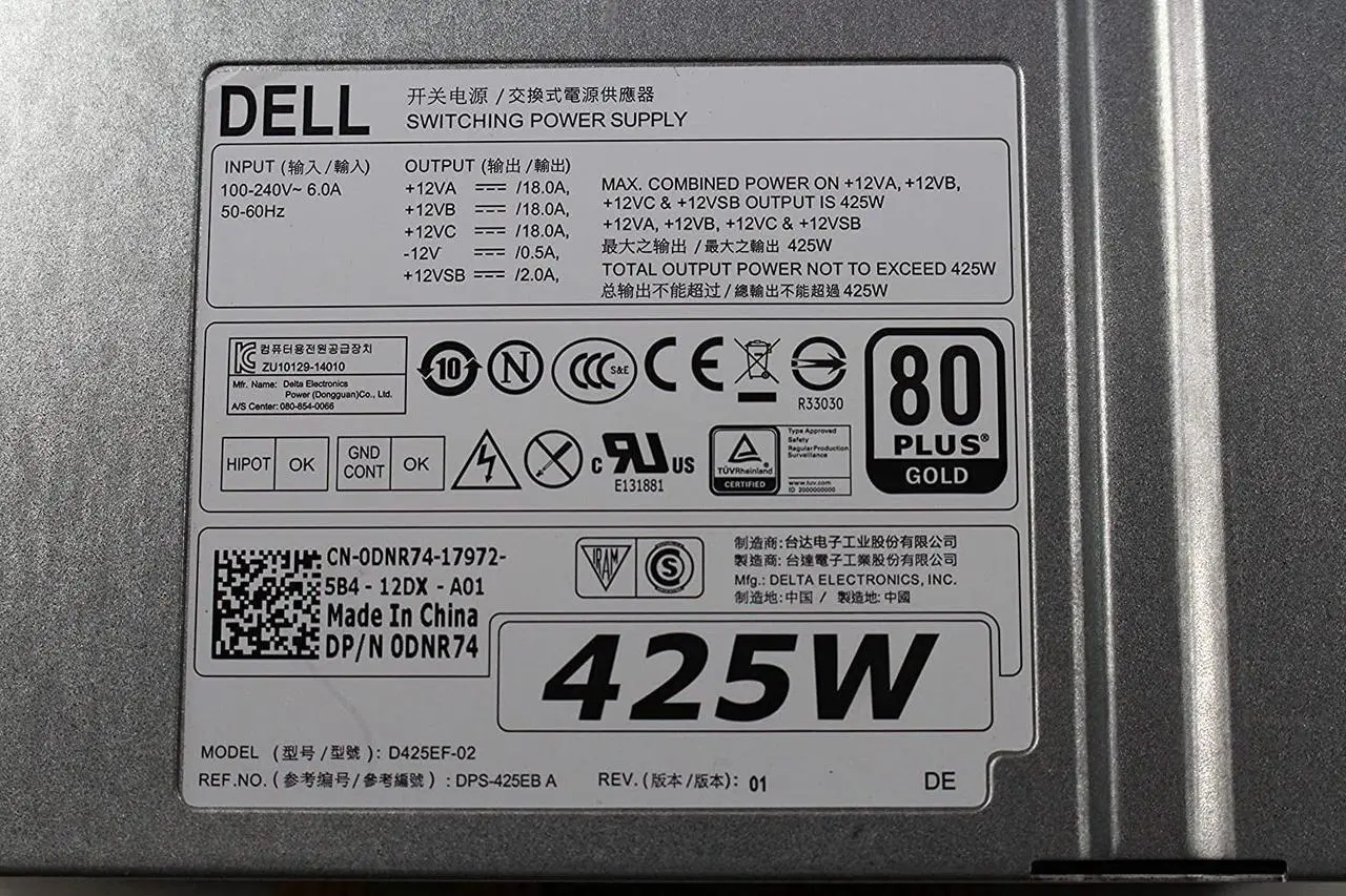 Alt view image 6 of 6 - DELL 425W Power Supply for Precision T7810 Workstation PN: DNR74 YFY1V