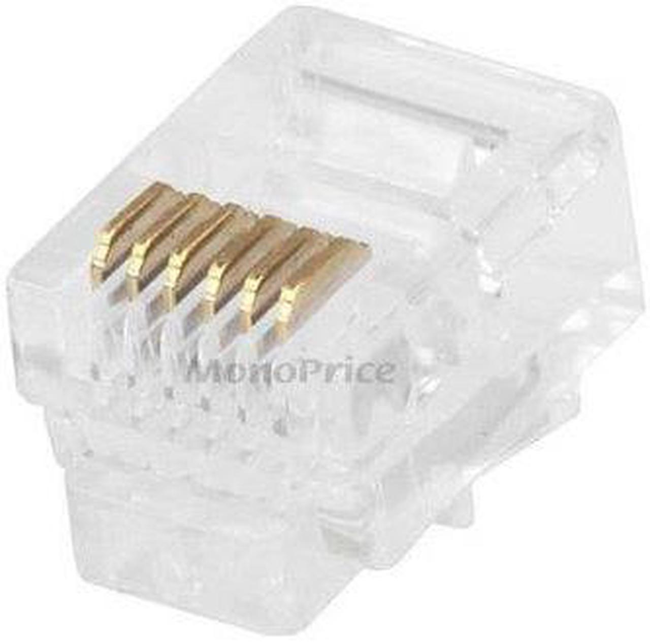 Monoprice 50-pcs RJ12 6P6C Plug for Round Solid Cable