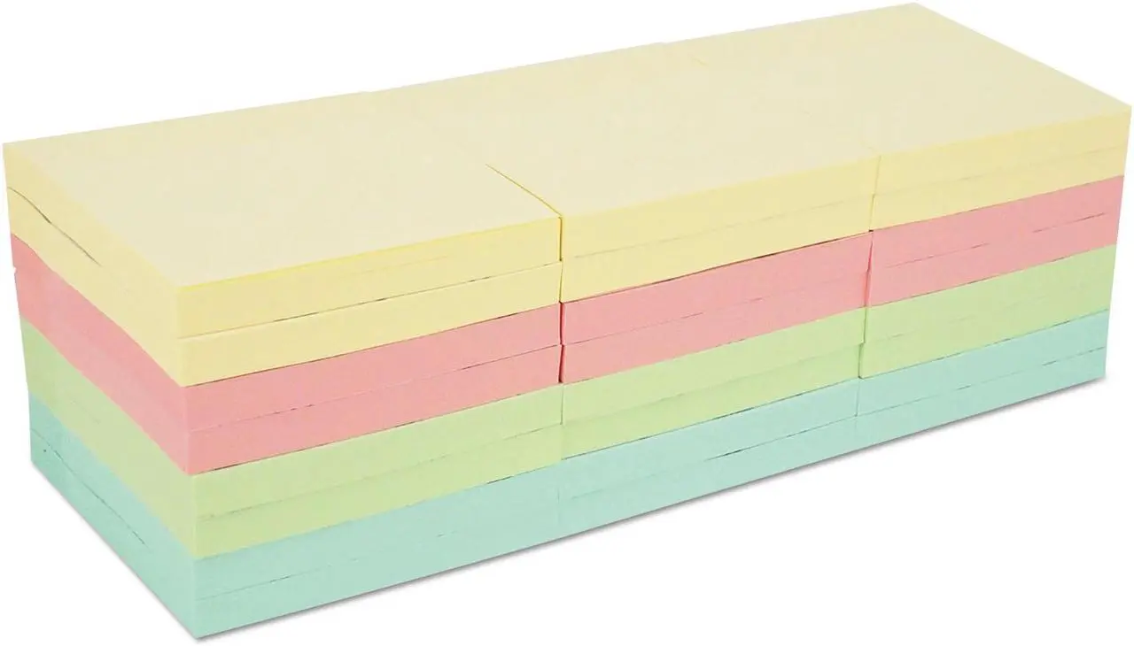 Alt view image 17 of 20 - Universal Self-Stick Note Pads, 3" x 3", Pastel, 90-Sheet, 24/Pack