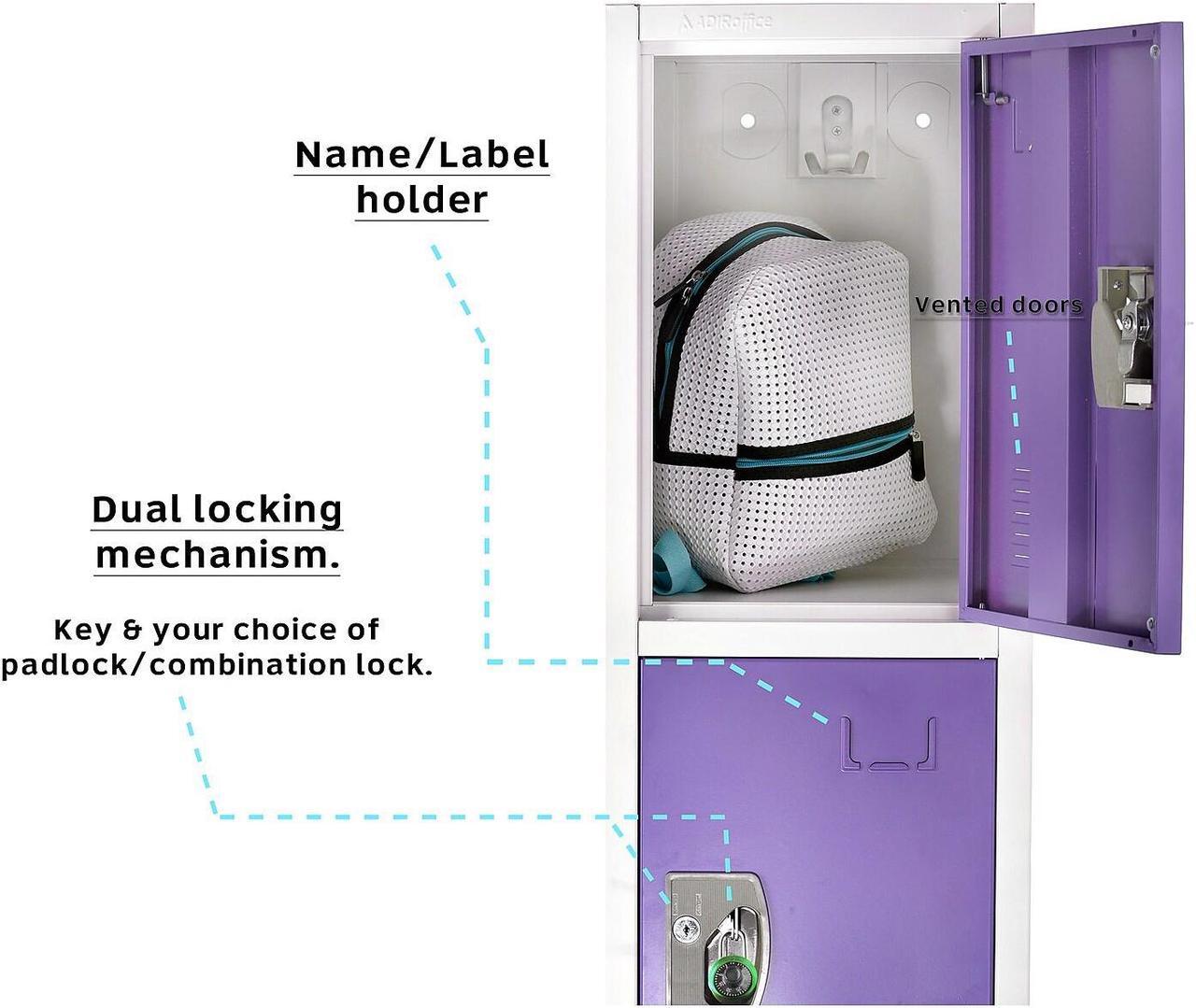 Alt view image 2 of 8 - AdirOffice 72"" D 4-Compartment Steel Tier Key Lock Purple Storage Locker