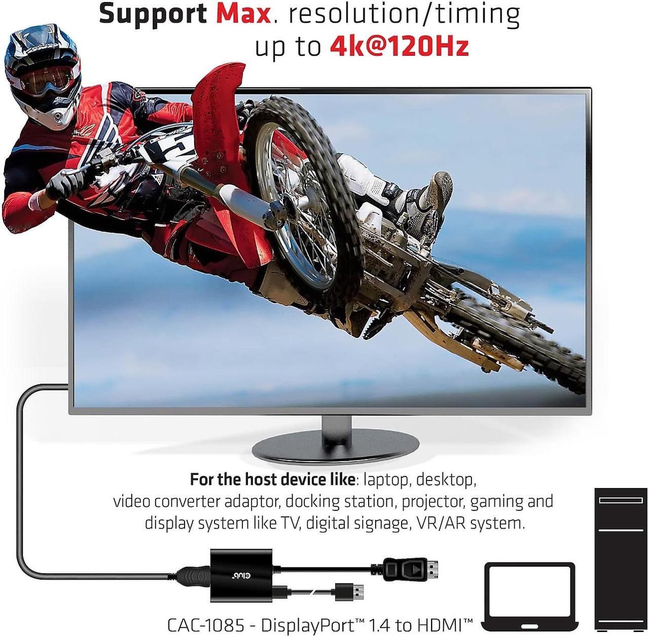 Alt view image 10 of 14 - Club3D CAC-1085 DisplayPort 1.4 to HDMI 4K120Hz HDR Active Adapter M/F