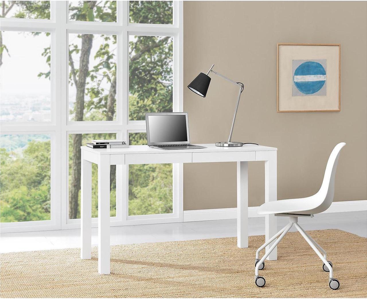 Alt view image 2 of 7 - Ameriwood Home Large Parsons 48""W Desk with 2 Drawers White (9889396COM)
