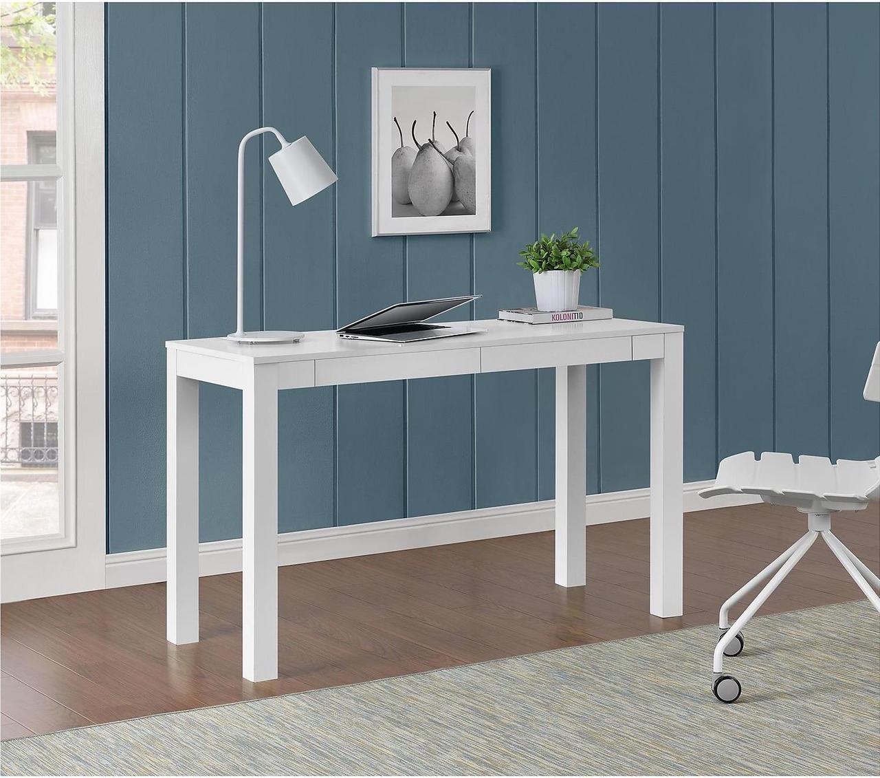 Alt view image 3 of 7 - Ameriwood Home Large Parsons 48""W Desk with 2 Drawers White (9889396COM)