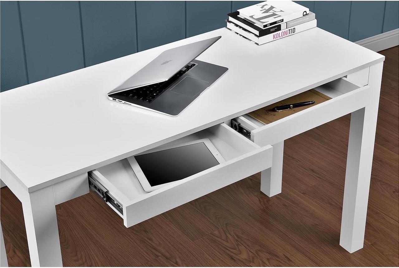 Alt view image 4 of 7 - Ameriwood Home Large Parsons 48""W Desk with 2 Drawers White (9889396COM)