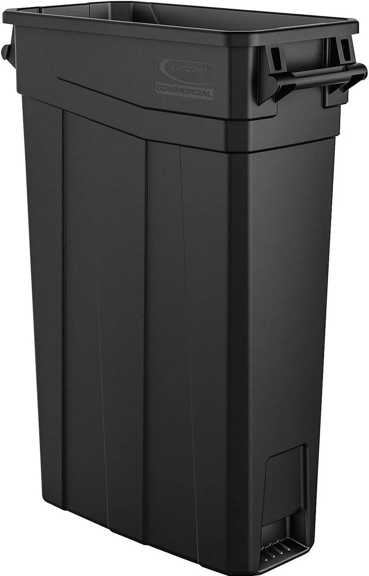 Alt view image 2 of 9 - Suncast Commercial TCNH2030BK Narrow Trash Can With Handles, 30.00" Height x 11.08" Width, 23 gal Capacity, Black