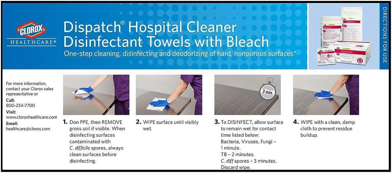Alt view image 17 of 20 - Clorox CLO 69150 Dispatch Hospital Cleaner Disinfectant Towels with Bleach Wipes Canister (150 CT.)