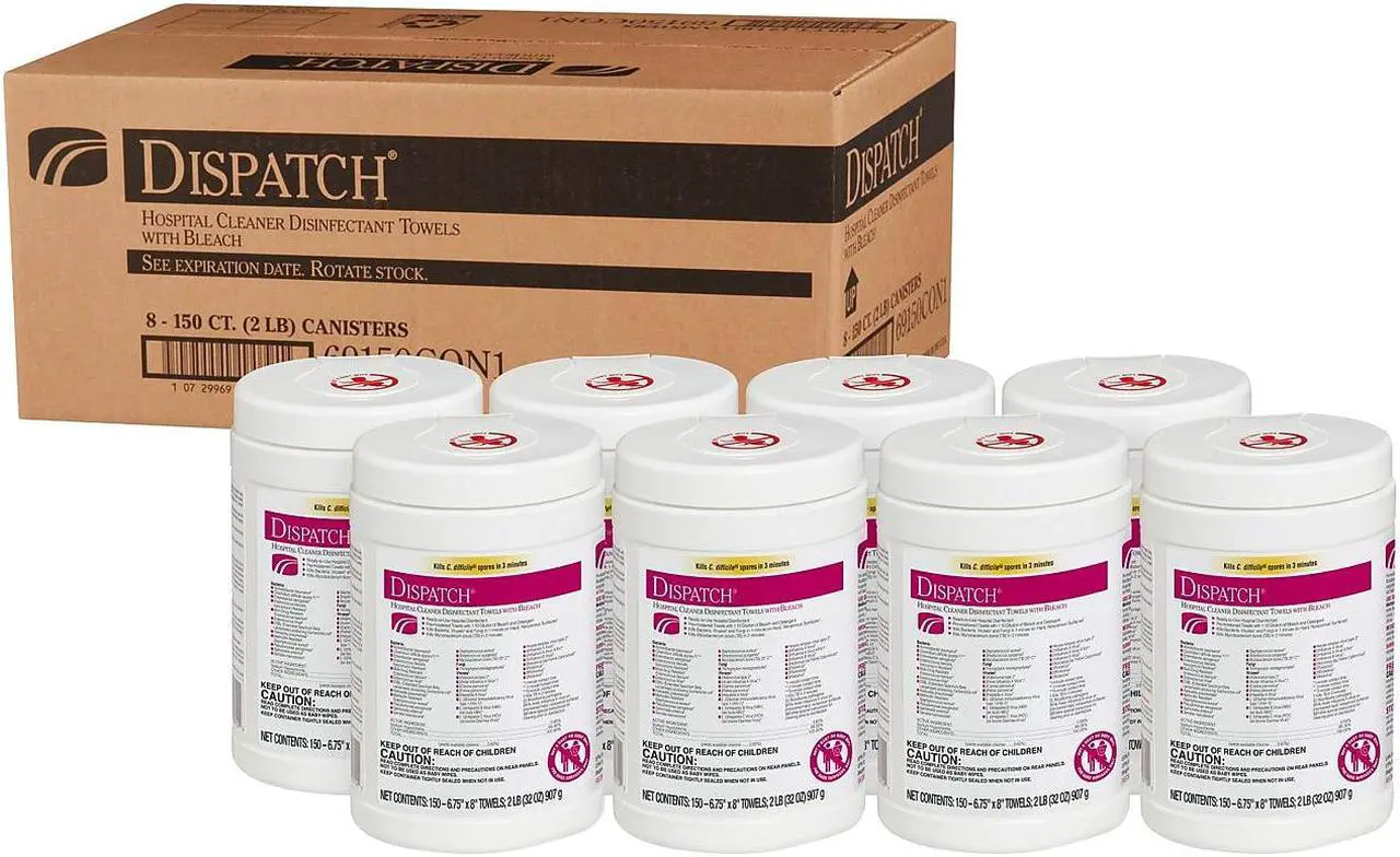 Alt view image 15 of 20 - Clorox CLO 69150 Dispatch Hospital Cleaner Disinfectant Towels with Bleach Wipes Canister (150 CT.)