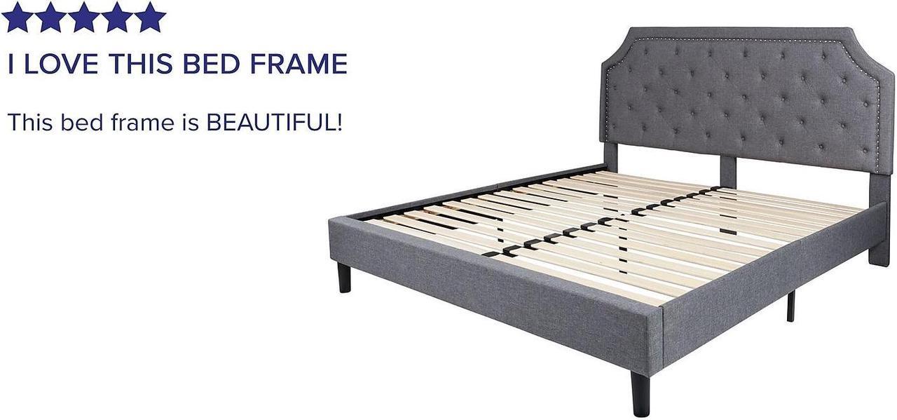 Alt view image 20 of 20 - Brighton King Size Tufted Upholstered Platform Bed in Light Gray Fabric