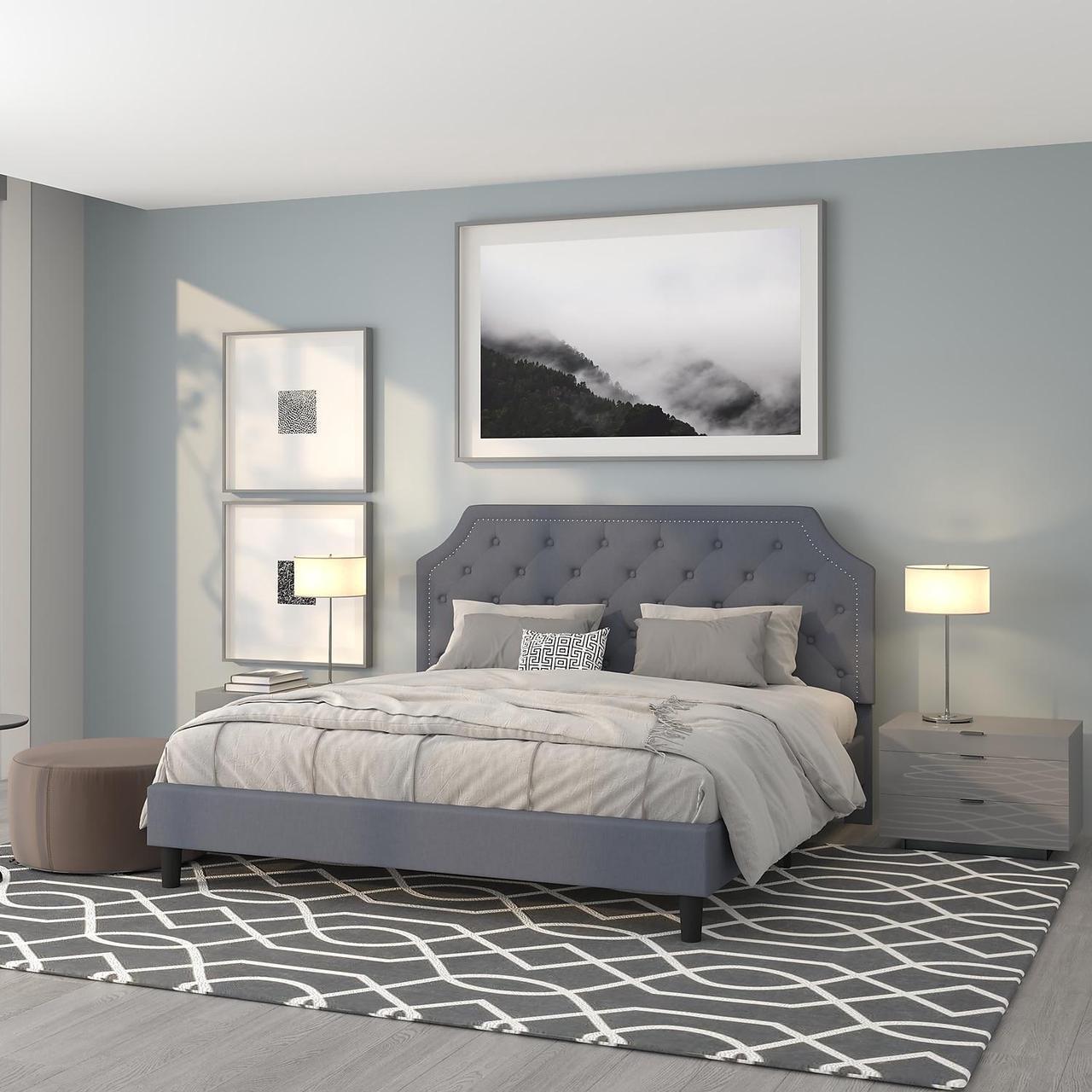 Alt view image 15 of 20 - Brighton King Size Tufted Upholstered Platform Bed in Light Gray Fabric