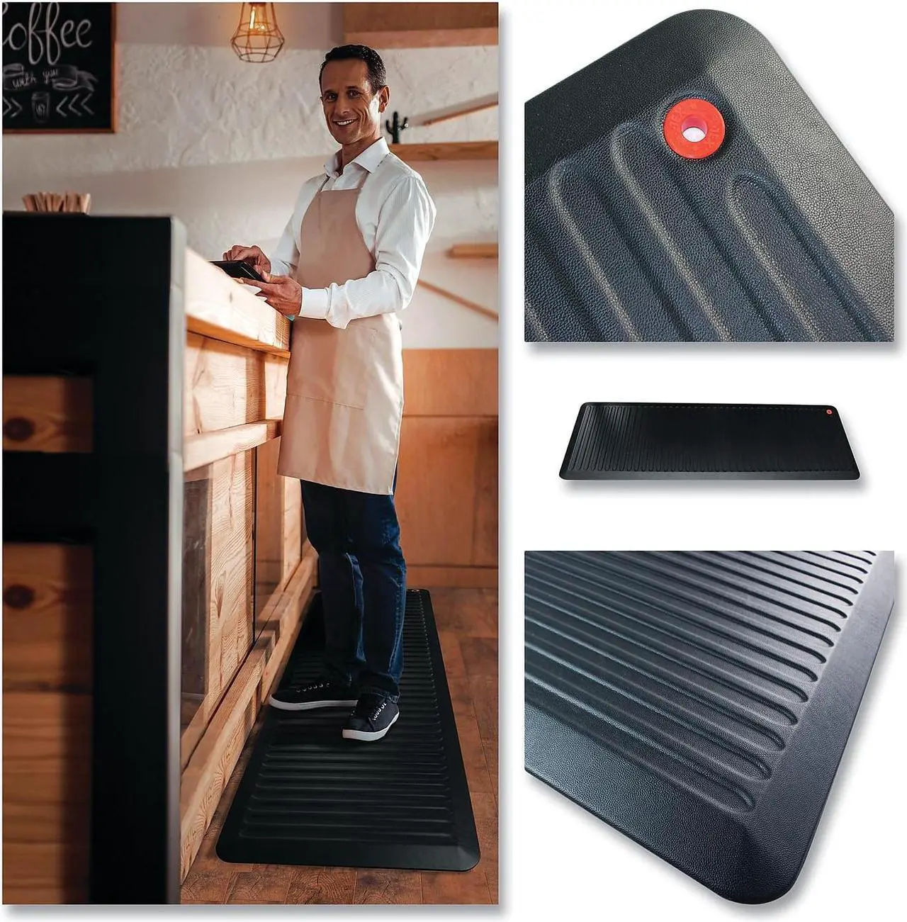 Alt view image 14 of 20 - Floortex FCA2471XVBK AFS-TEX 6000 Active Anti-fatigue Mat, Counter, Stand-up Desk, Workstation, Reception - 24" Length x 12" Width - Polyvinyl Chloride (PVC) - Black