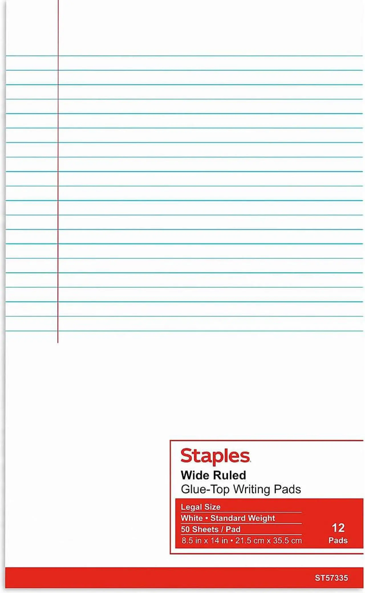 Alt view image 3 of 7 - Staples 8-1/2" x 14" White Glue-Top Notepad Wide Ruled 12/Pack TR57335/185322