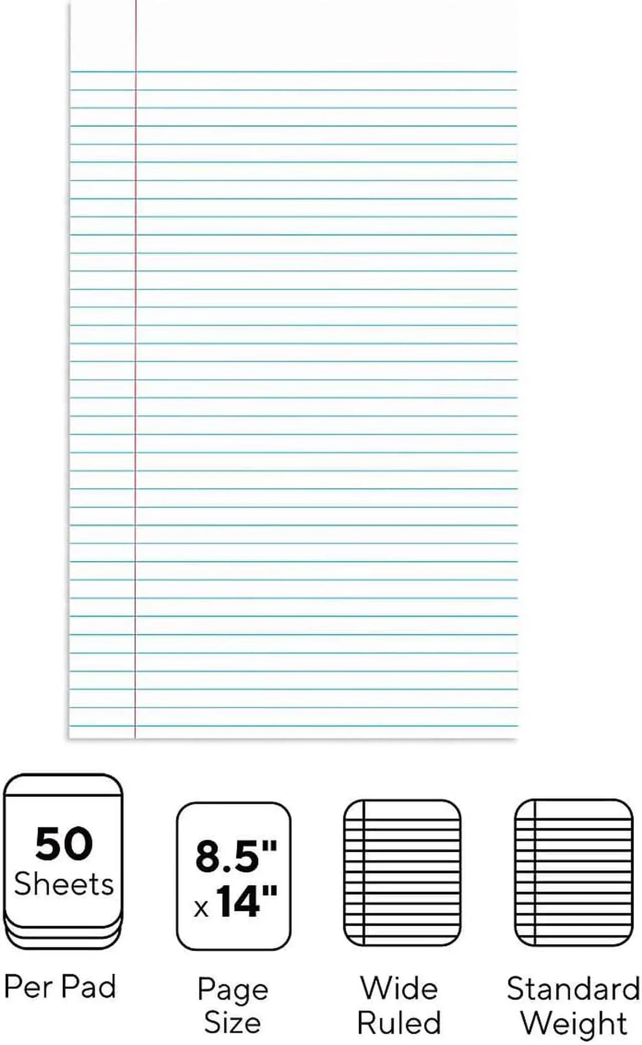 Alt view image 2 of 7 - Staples 8-1/2" x 14" White Glue-Top Notepad Wide Ruled 12/Pack TR57335/185322