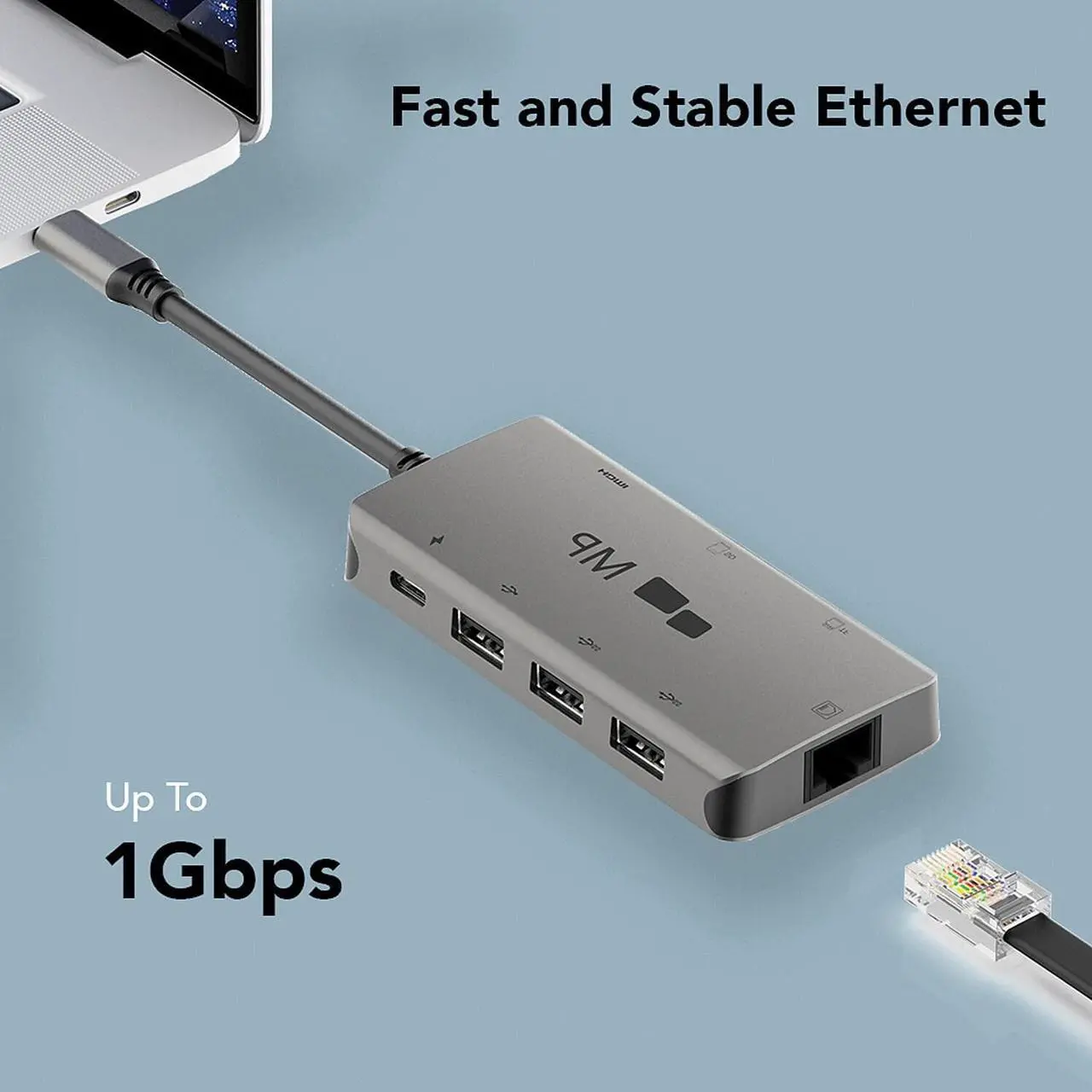 Alt view image 5 of 17 - Mobile Pixels 8-in-1 USB C Hub/Adapter/Dongle USB 3.0 Ports, Ethernet Port, 4K HDMI Port, SD Card Slot, Micro SD Card Slot, USB-C Charging Port, Portable for All Type C Laptops (Space Gray)