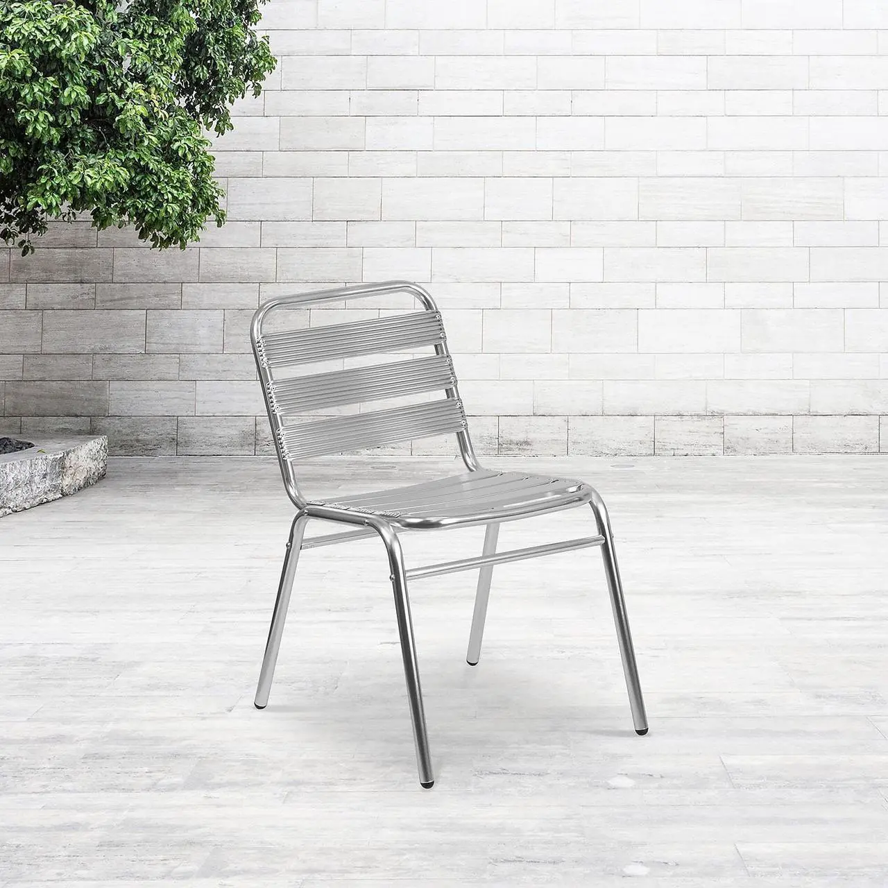 Alt view image 9 of 17 - Flash Furniture 4 Pack Commercial Aluminum Indoor-Outdoor Restaurant Stack Chair with Triple Slat Back
