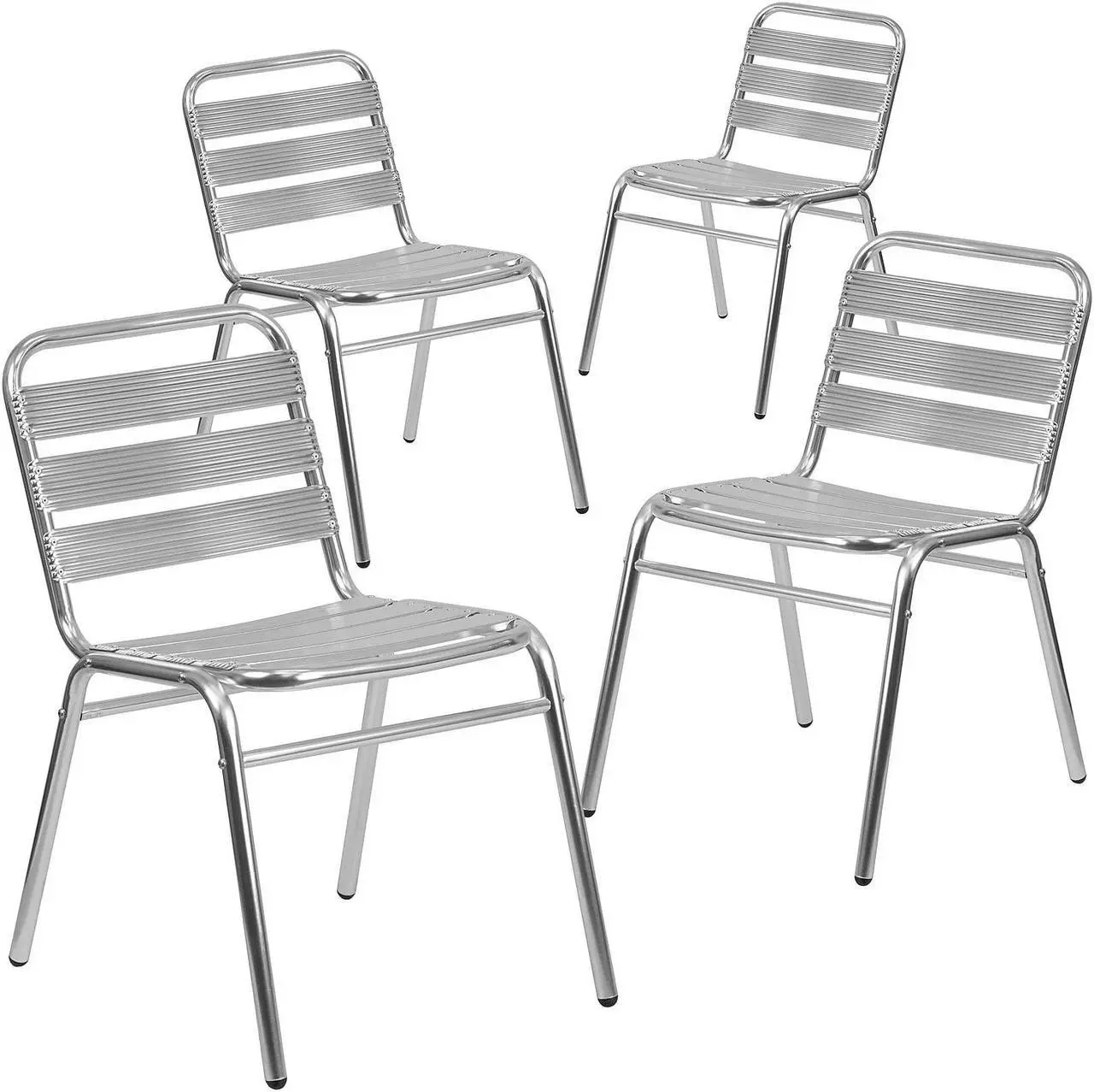 Alt view image 8 of 17 - Flash Furniture 4 Pack Commercial Aluminum Indoor-Outdoor Restaurant Stack Chair with Triple Slat Back