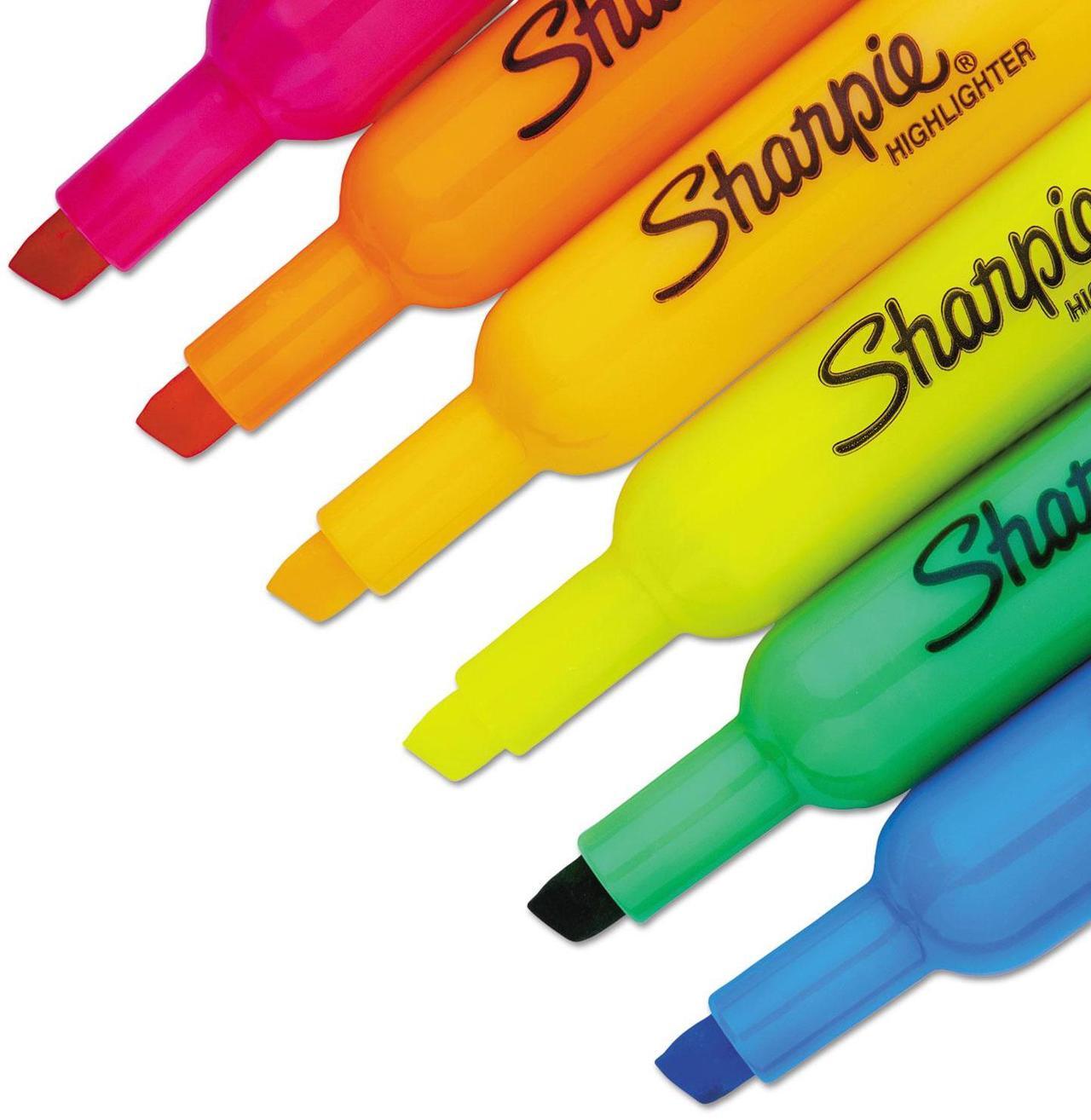 Alt view image 9 of 11 - SHARPIE 25053 Smear Guard Highlighter Set, Chisel Tip Fluorescent Colors PK12