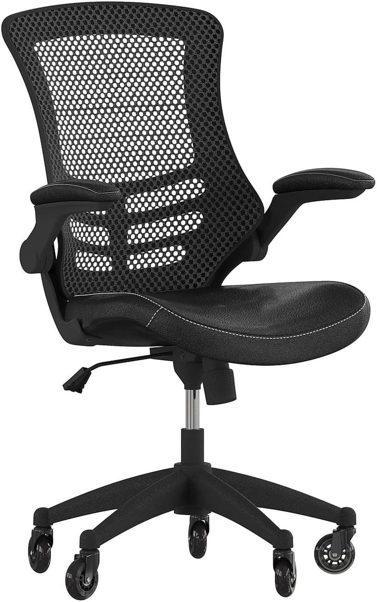 Main image of Flash Furniture Kelista Ergonomic LeatherSoft/Mesh Swivel Mid-Back Task Office Chair Black (BLX5MLEARLB)