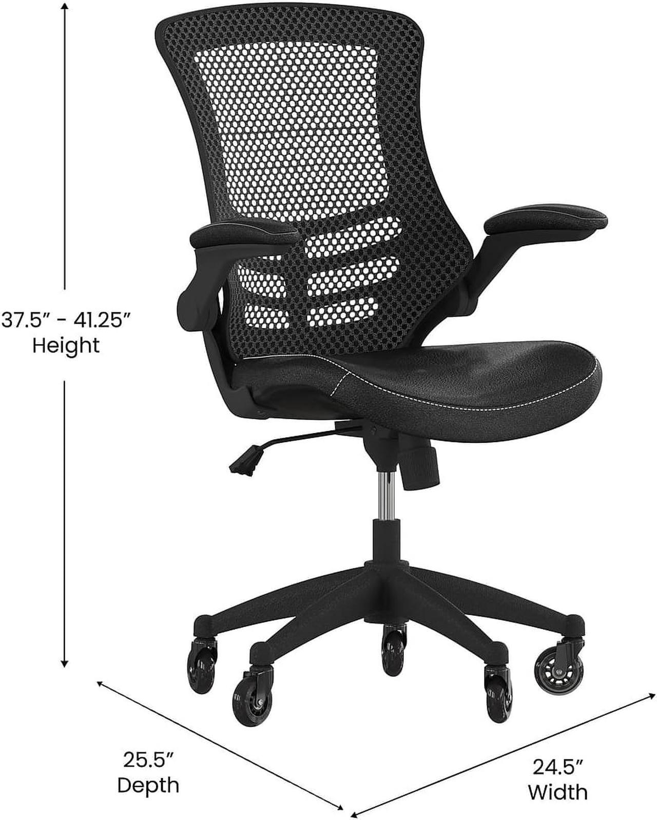 Alt view image 4 of 11 - Flash Furniture Kelista Ergonomic LeatherSoft/Mesh Swivel Mid-Back Task Office Chair Black (BLX5MLEARLB)